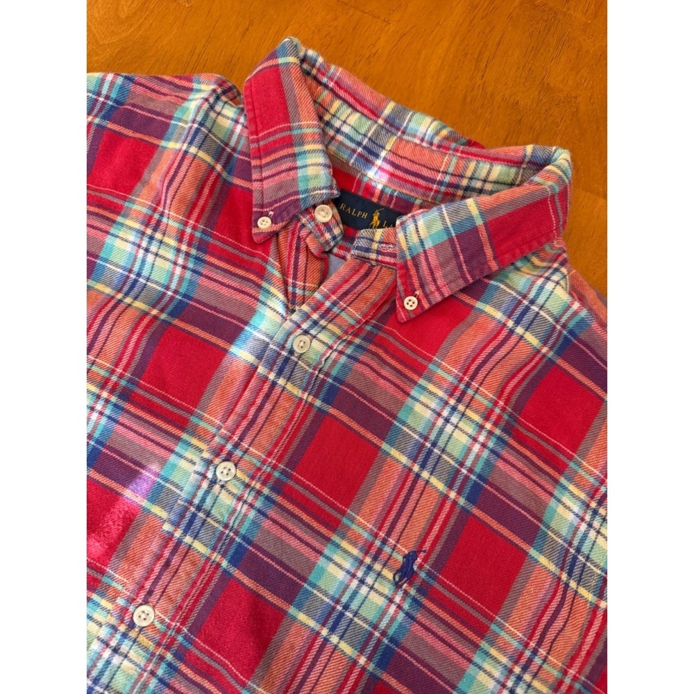 Polo Ralph Lauren Mens XL Red Plaid Flannel Button Down Shirt Long Sleeve Pony